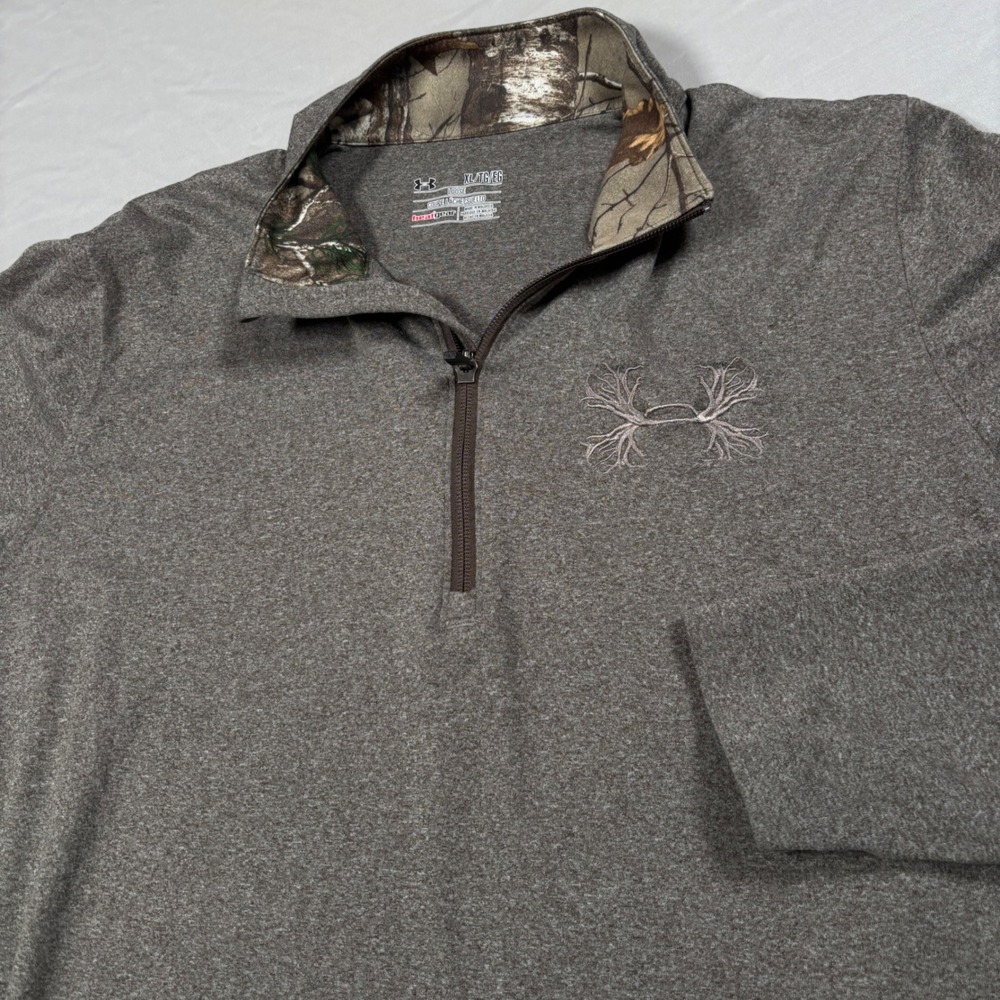 Under Armour Quarter Zip Mens XL Brown Excellent HeatGear Camo Antler 1248194